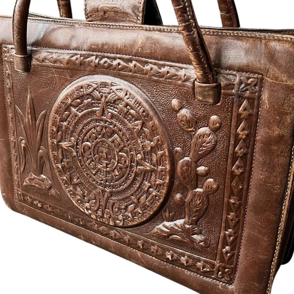 VINTAGE Mexican Western Tooled Leather & Hair on Hide Handbag Purse - Picture 11 of 12